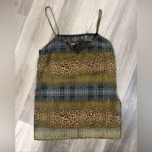 BCBG (BCBGeneration) Leopard Print Hi-Lo Camisole Tank w/ Lace Trim Sz Large